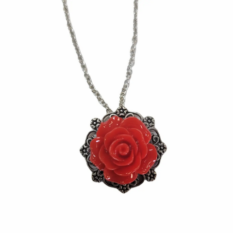 Victorian Rose Pendant Necklace 0.7 Inch 3D Floral Design – Adjustable Silver Chain | Wedding Jewelry Made in USA Michelle Marie Boutique  Necklaces