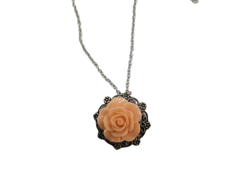 Victorian Rose Pendant Necklace 0.7 Inch 3D Floral Design – Adjustable Silver Chain | Wedding Jewelry Made in USA Michelle Marie Boutique  Necklaces