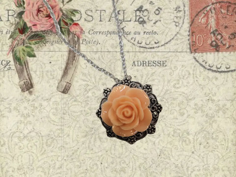 Victorian Rose Pendant Necklace 0.7 Inch 3D Floral Design – Adjustable Silver Chain | Wedding Jewelry Made in USA Michelle Marie Boutique  Necklaces