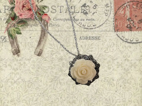 Victorian Rose Pendant Necklace 0.7 Inch 3D Floral Design – Adjustable Silver Chain | Wedding Jewelry Made in USA Michelle Marie Boutique  Necklaces