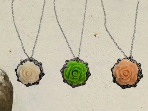 Victorian Rose Pendant Necklace 0.7 Inch 3D Floral Design – Adjustable Silver Chain | Wedding Jewelry Made in USA Michelle Marie Boutique  Necklaces