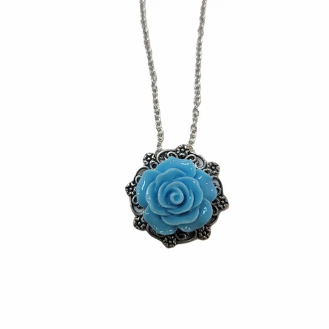 Victorian Rose Pendant Necklace 0.7 Inch 3D Floral Design – Adjustable Silver Chain | Wedding Jewelry Made in USA Michelle Marie Boutique  Necklaces
