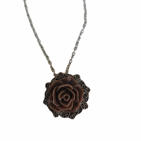 Victorian Rose Pendant Necklace 0.7 Inch 3D Floral Design – Adjustable Silver Chain | Wedding Jewelry Made in USA Michelle Marie Boutique  Necklaces