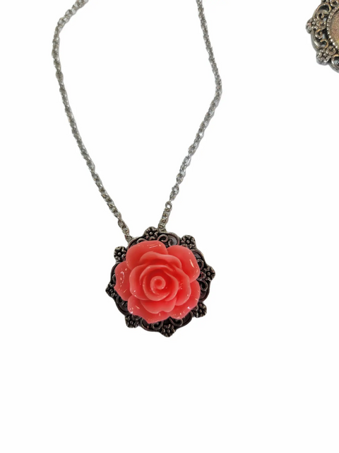 Victorian Rose Pendant Necklace 0.7 Inch 3D Floral Design – Adjustable Silver Chain | Wedding Jewelry Made in USA Michelle Marie Boutique  Necklaces