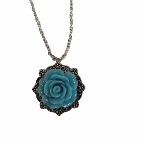 Victorian Rose Pendant Necklace 0.7 Inch 3D Floral Design – Adjustable Silver Chain | Wedding Jewelry Made in USA Michelle Marie Boutique  Necklaces