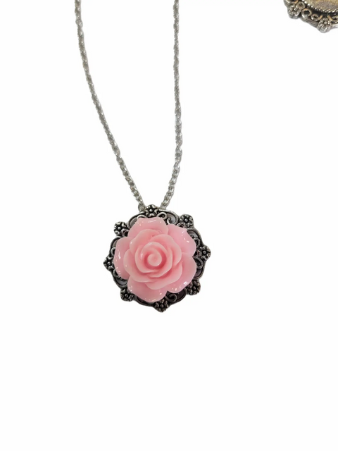 Victorian Rose Pendant Necklace 0.7 Inch 3D Floral Design – Adjustable Silver Chain | Wedding Jewelry Made in USA Michelle Marie Boutique  Necklaces