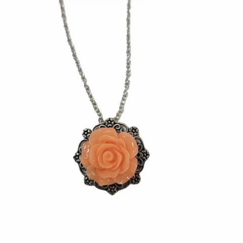 Victorian Rose Pendant Necklace 0.7 Inch 3D Floral Design – Adjustable Silver Chain | Wedding Jewelry Made in USA Michelle Marie Boutique  Necklaces