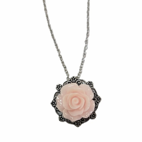 Victorian Rose Pendant Necklace 0.7 Inch 3D Floral Design – Adjustable Silver Chain | Wedding Jewelry Made in USA Michelle Marie Boutique  Necklaces
