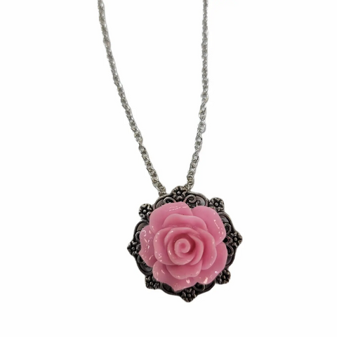 Victorian Rose Pendant Necklace 0.7 Inch 3D Floral Design – Adjustable Silver Chain | Wedding Jewelry Made in USA Michelle Marie Boutique  Necklaces