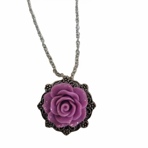 Victorian Rose Pendant Necklace 0.7 Inch 3D Floral Design – Adjustable Silver Chain | Wedding Jewelry Made in USA Michelle Marie Boutique  Necklaces