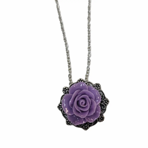 Victorian Rose Pendant Necklace 0.7 Inch 3D Floral Design – Adjustable Silver Chain | Wedding Jewelry Made in USA Michelle Marie Boutique  Necklaces