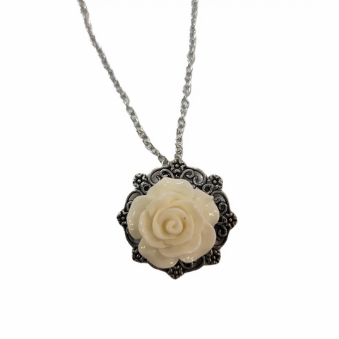 Victorian Rose Pendant Necklace 0.7 Inch 3D Floral Design – Adjustable Silver Chain | Wedding Jewelry Made in USA Michelle Marie Boutique  Necklaces