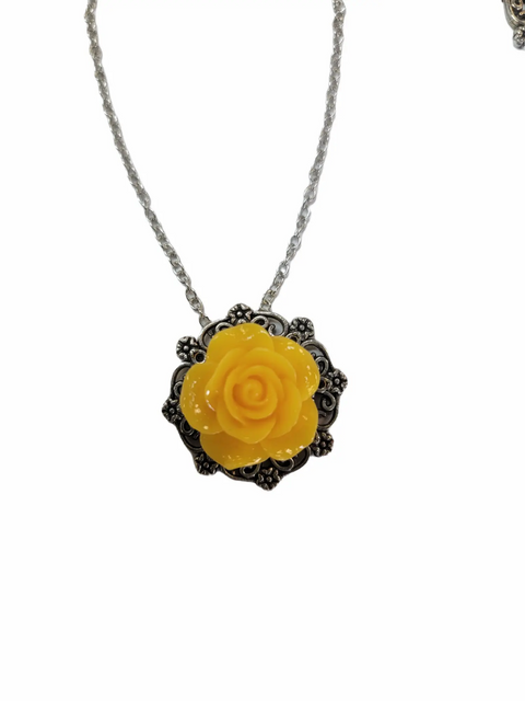 Victorian Rose Pendant Necklace 0.7 Inch 3D Floral Design – Adjustable Silver Chain | Wedding Jewelry Made in USA Michelle Marie Boutique  Necklaces