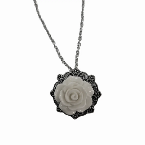Victorian Rose Pendant Necklace 0.7 Inch 3D Floral Design – Adjustable Silver Chain | Wedding Jewelry Made in USA Michelle Marie Boutique  Necklaces
