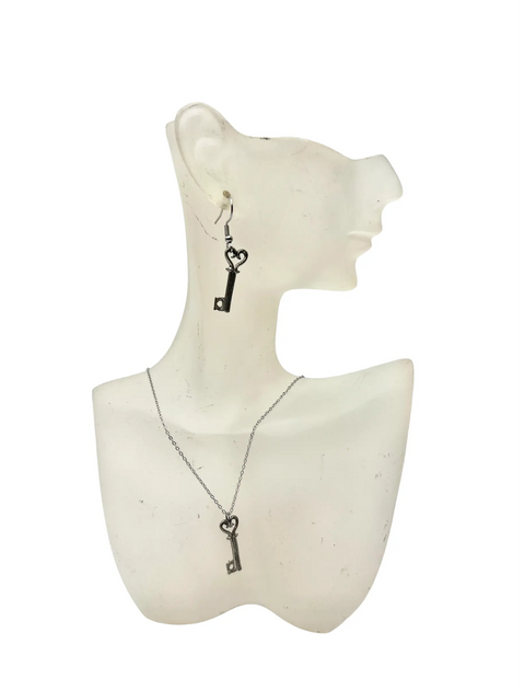 Victorian Style Pewter Key Necklace and Earrings Set – 18 Inch Chain – Romantic Gift | Made in USA Michelle Marie Boutique  Jewelry Sets
