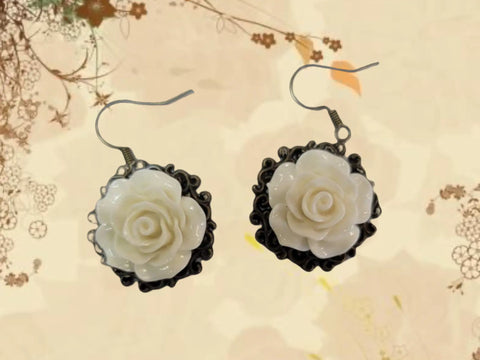 Victorian Style Purple Rose Dangle Earrings – Silver Filigree Detail | Made in USA Michelle Marie Boutique  Earrings