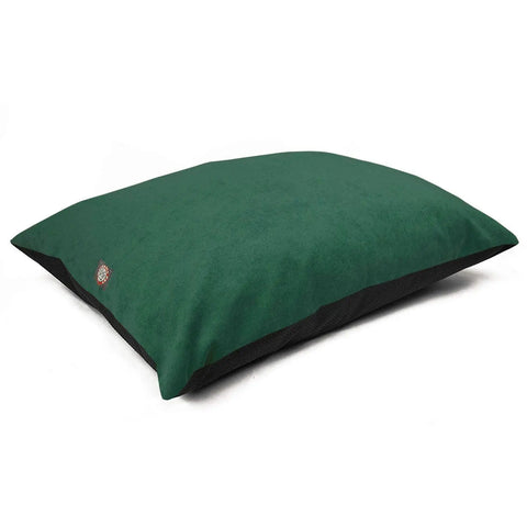 The Majestic Pet Villa Super Value Dog Bed is a large, rectangular green pillow with a small logo on one corner and black bottom and side edges, shown flat on a white background. It’s machine washable for easy care.