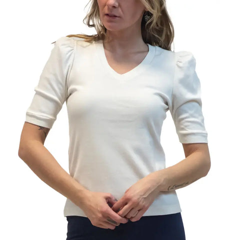 Vintage-Inspired Lamour Organic Cotton V-Neck Top – Made in USA Spiritex | Sustainable Apparel  Women's Tops