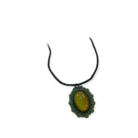 Vintage Style 70s Mood Stone Necklace – Antique Gold Turquoise Patina Pendant on Adjustable Suede Cord | Made in USA Michelle Marie Boutique 