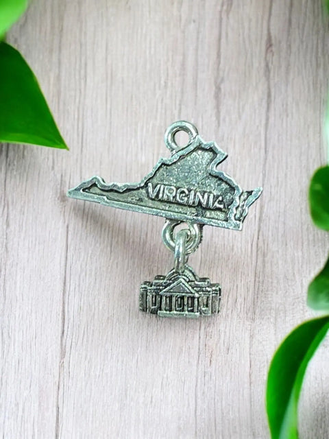Virginia Pewter State Charm with Capitol Pendant – 1.75 Inch Travel Jewelry Accessory | Handmade in USA Michelle Marie Boutique  Charms and pendants
