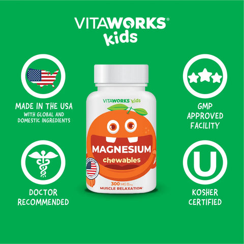 VitaWorks Kids Magnesium Chewables 300mg for Muscle Relaxation and Joint Comfort – 120 Count | Made in USA VitaWorks 