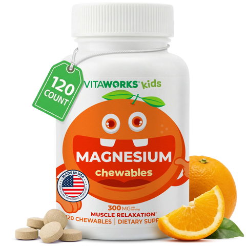 VitaWorks Kids Magnesium Chewables 300mg for Muscle Relaxation and Joint Comfort – 120 Count | Made in USA VitaWorks 