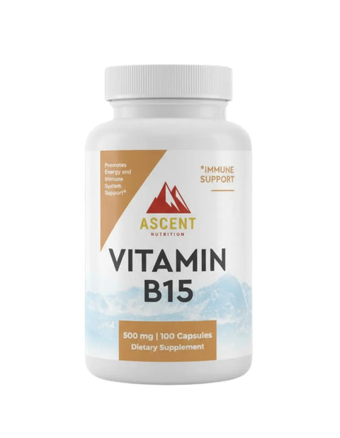Vitamin B15 Supplement 500mg – 100 Capsules for Energy Boost and Oxygen Support | Made in USA Ascent Nutrition 