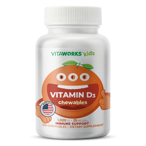 Vitamin D Chewable Tablets for Kids 120 Count – 1000 IU Immune Support Supplement | Made in USA VitaWorks  Chewable