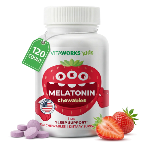 Vitaworks Kids Melatonin Chewables 1mg 120 Count – Natural Sleep Aid Supplement for Children | Made in USA VitaWorks  Chewable