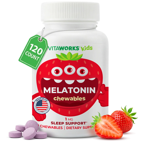 Vitaworks Kids Melatonin Chewables 1mg 120 Count – Natural Sleep Aid Supplement for Children | Made in USA VitaWorks  Chewable