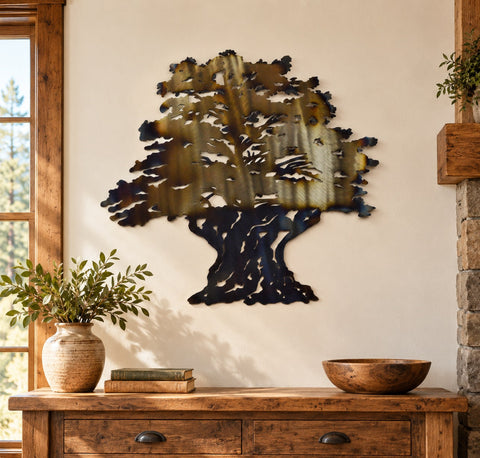 Handcrafted Metal Olive Tree Wall Art – Rustic Earth Tone Finish | Made in USA Decorative Decor Knights Home Decor  item