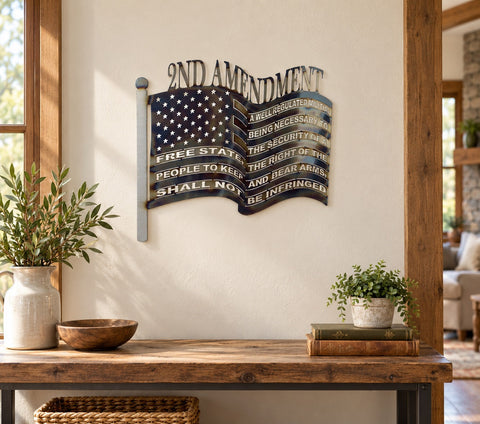 Second Amendment Metal Wall Art – Handcrafted Patriotic Flag Decor | Made in USA Knights Home Decor  item