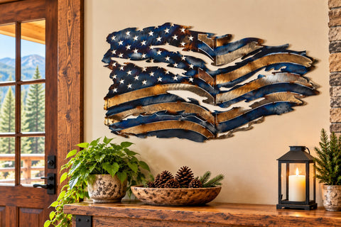 Rustic Tattered American Flag Wall Decor – Handcrafted Patriotic Art | Made in USA Knights Home Decor  item