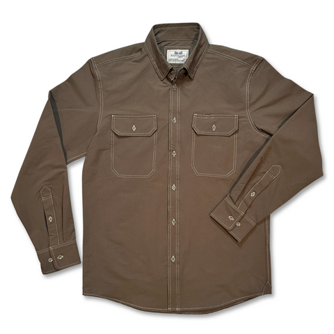 The Wilson Mid-Weight Button Down Shirt – Bark Brown Stretch Fabric | Made in USA Wilson Lane Apparel  shirt