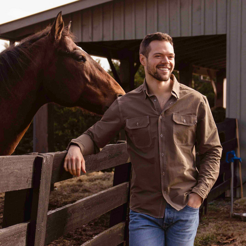 The Wilson Mid-Weight Button Down Shirt – Bark Brown Stretch Fabric | Made in USA Wilson Lane Apparel  shirt