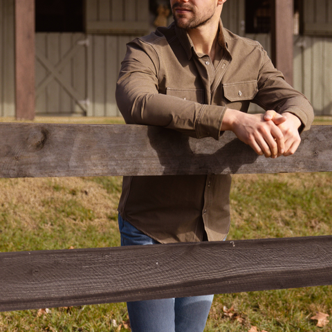 The Wilson Mid-Weight Button Down Shirt – Bark Brown Stretch Fabric | Made in USA Wilson Lane Apparel  shirt
