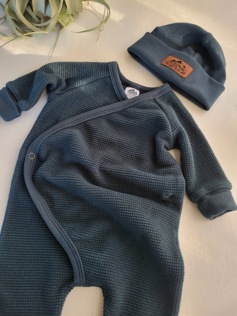 Waffle Knit Baby Sleeper With Hat – Soft Stretch Cotton Blend Wrap Style | Made in USA Cozy Sleepwear Adventure Clothes Company 