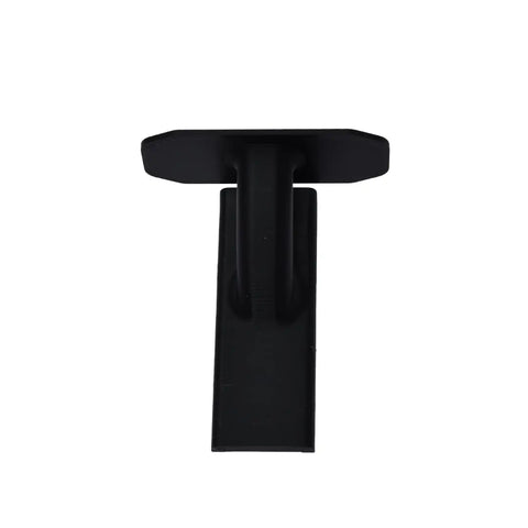 A black, T-shaped plastic Toy Racetrack Wall Connector by Chatelet Manufacturing, compatible with Hot Wheels and designed for ramp racecar tracks up walls, shown on a plain white background. Made in the USA.