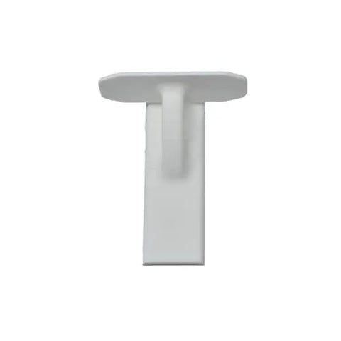 A white plastic wall hook from Chatelet Manufacturing, designed to hold Toy Racetrack Wall Connectors compatible with Hot Wheels—perfect for hanging ramp racecar tracks and organizing kids’ racetrack accessories up the wall.