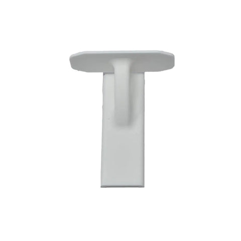 Chatelet Manufacturing’s Toy Racetrack Wall Connectors, compatible with Hot Wheels, are white plastic hooks with flat rectangular tops—perfect for building ramp racecar tracks up walls. Shown on a plain white background. Made in the USA.