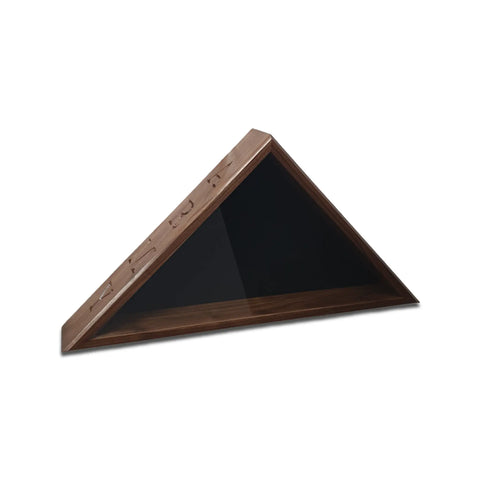The ARMY - Walnut Burial Flag Display Case (5 x 9.5), by Legacies of America Woodworking Company, features a glass front and plain white background—ideal for displaying a folded American flag to honor U.S. Military Veterans.