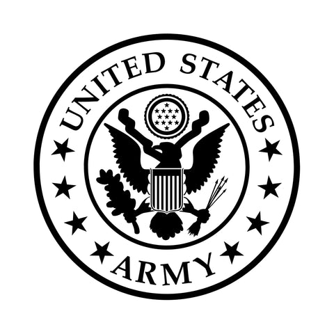 The Legacies of America Woodworking Company ARMY Walnut Burial Flag Display Case (5 x 9.5) features a black and white U.S. Army emblem with a bald eagle, shield, olive branch, arrows, and ribbon—perfect for honoring Army service.