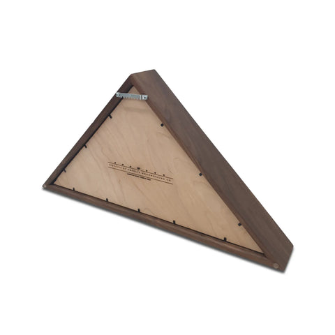 A Walnut 4x6 Flag Display Case by Legacies of America Woodworking Company—expertly crafted for mounting, features a rich walnut finish and proudly showcases Veteran Built quality.
