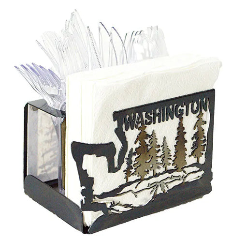 Washington State Utensil Holder – Rustic Kitchen Organizer with Laser-Cut Trees Design | Handmade in USA Knights Home Decor  item