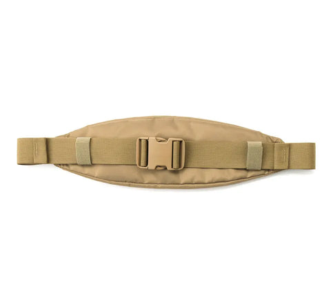 The MIS Body Bag - Coyote Tan is a padded packcloth nylon waist pack with adjustable straps and a central plastic buckle, shown on a white background.