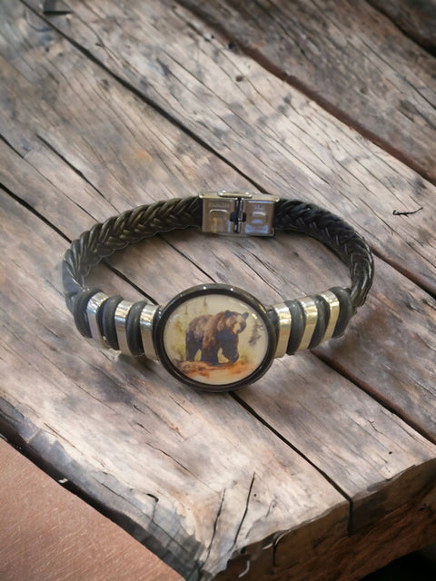 Watercolor Bear Braided Leather Bracelet | Animal Lover Jewelry | Handmade Michelle Marie Boutique  Bracelets