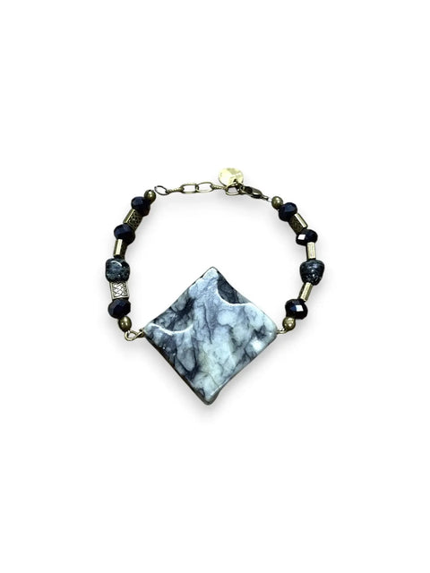 Web Agate Bracelet, Black Crystal & Gold Chain, Gemstone Jewelry Michelle Marie Boutique  Bracelets