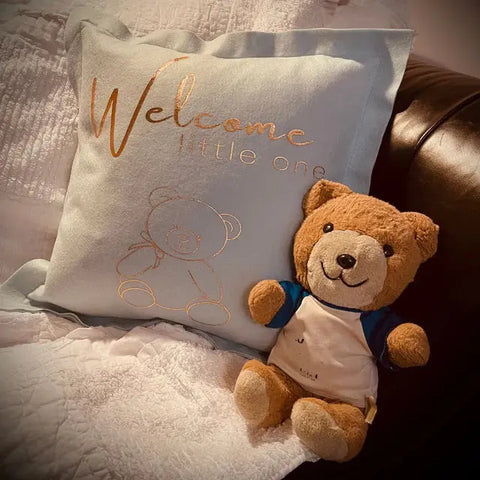 Welcome Baby Pillow Suede Kloth
