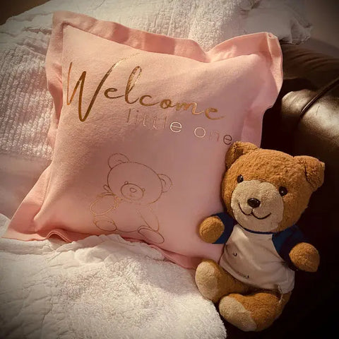 Welcome Baby Pillow Suede Kloth