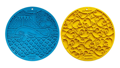 Whale and Duckies Dog Lick Mat Set – 8 Inch Non-Toxic Suction Mats for Bath Time Enrichment | Made in USA SodaPup 